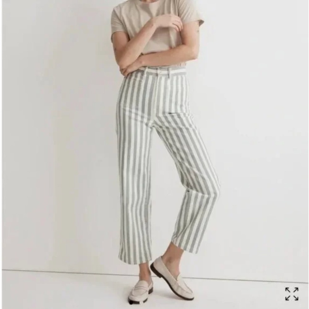 Madewell Emmett 2.0 Wide Leg‎ Green Striped Pants Size 0